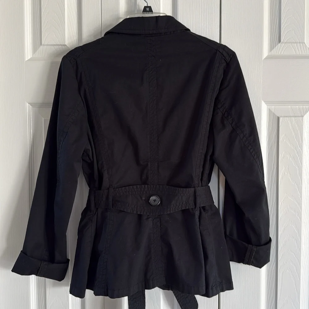 H&M Women's Rich Black Cotton-Blend Belted Waist Utility-Style Jacket - Size 14 - Picture 5 of 11